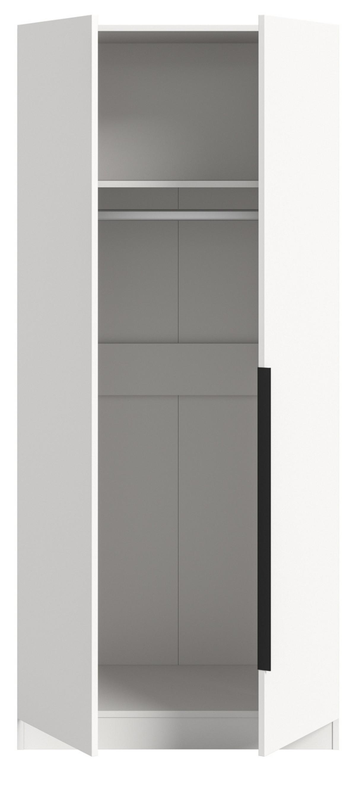 KLEIDERSCHRANK weiß 2-türig 80 x 181 cm, Drehtürenschrank mit Kleiderstange - Schwarz/Weiß, Holzwerkstoff/Kunststoff (80/181/52cm) - Inn.Furn
