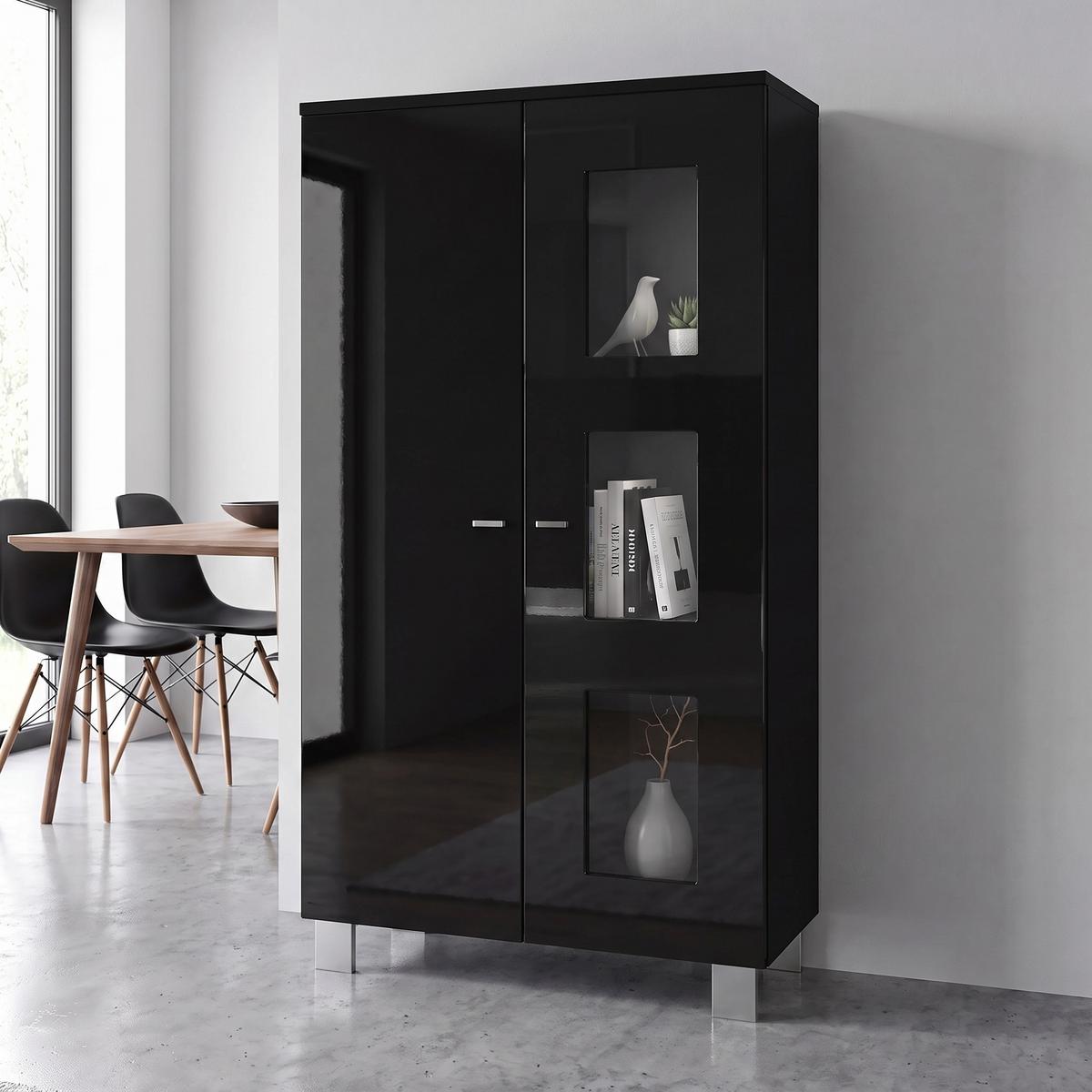 VITRINE Denjo Tür in Schwarz Hochglanz - Schwarz Hochglanz, Holzwerkstoff (71/129/35cm) - Vladon