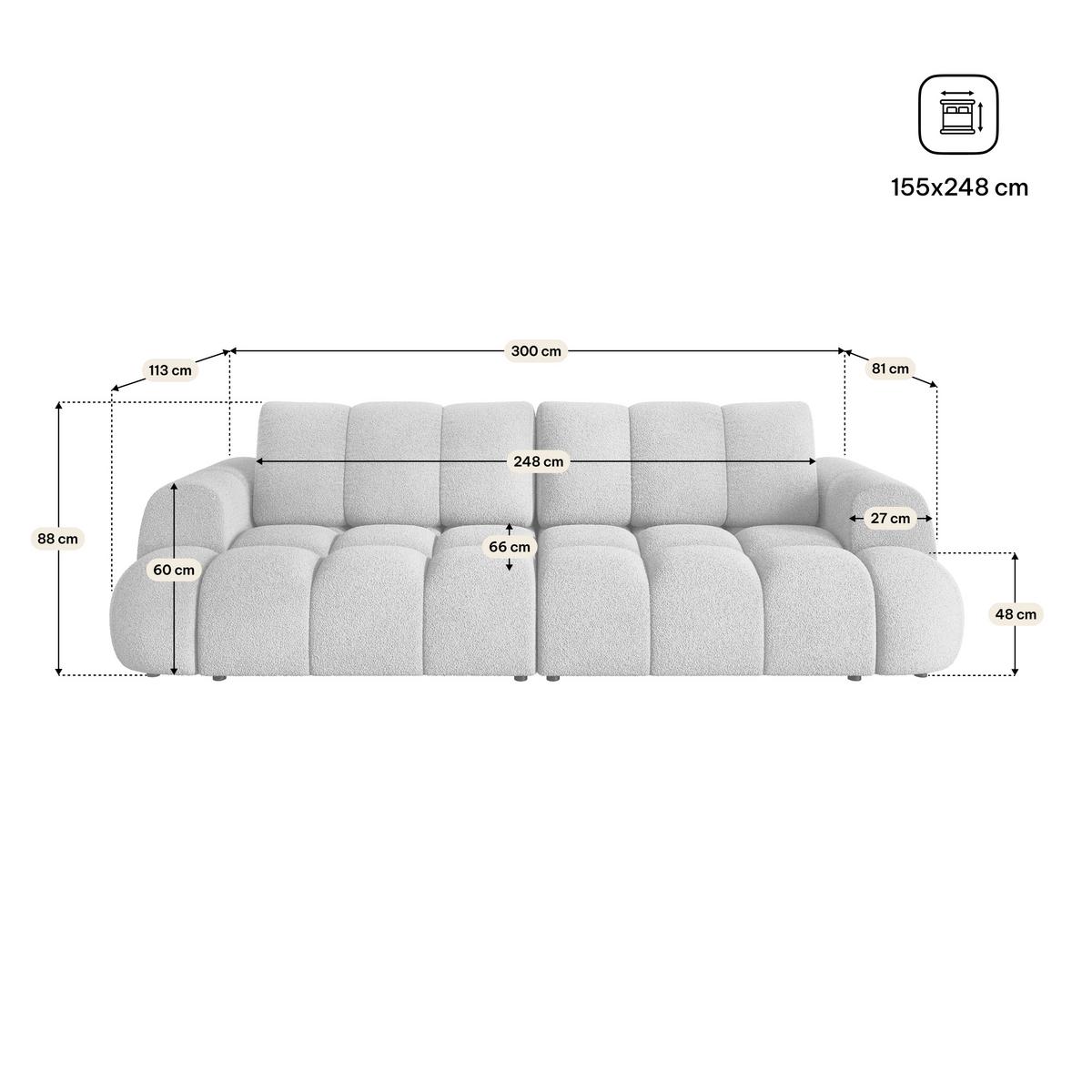 BETTSOFA DAFNE Beige Bucle-Stoff mit Schlaffunktion - Beige, Textil (300/88/113cm) - MASSENO