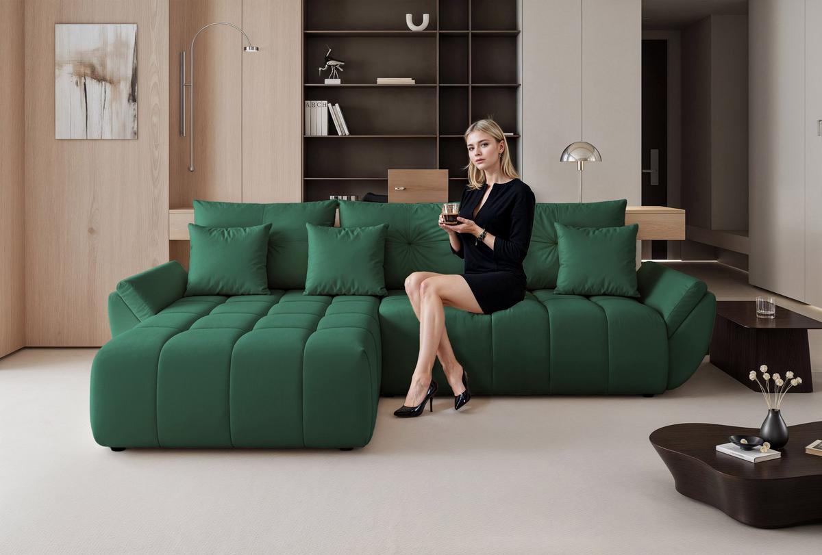 ECKSOFA ARO mit Schlaffunktion und Bettkasten Grün - Schwarz/Grün, Kunststoff/Textil (280/190cm) - Idohome