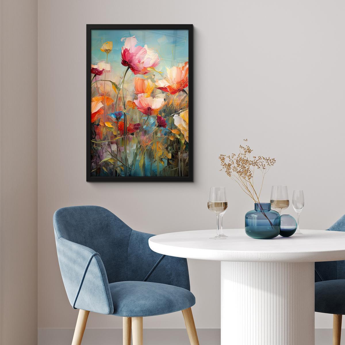POSTER MIT RAHMEN Blumen - Aquarell - Kunst - Botanisch - Natur Bilder mit Rahmen 40x60 cm - Orange, Papier (40/60cm) - MuchoWow