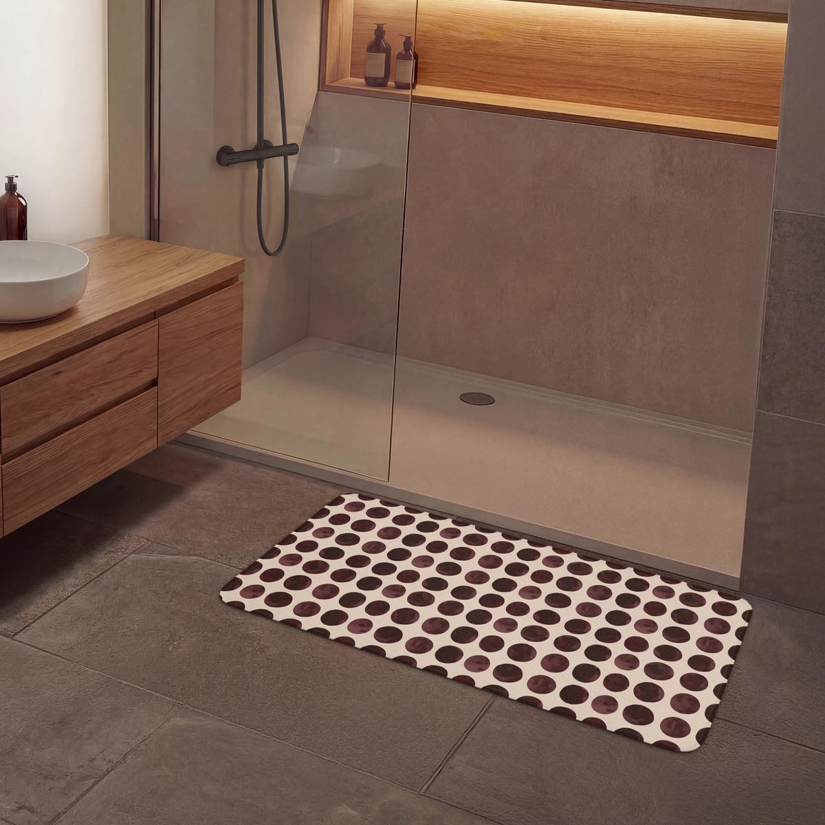 BADEMATTE Polka dots - Muster - Braun 120x60 cm - Bordeaux, Textil (120/60cm) - OnlyWow