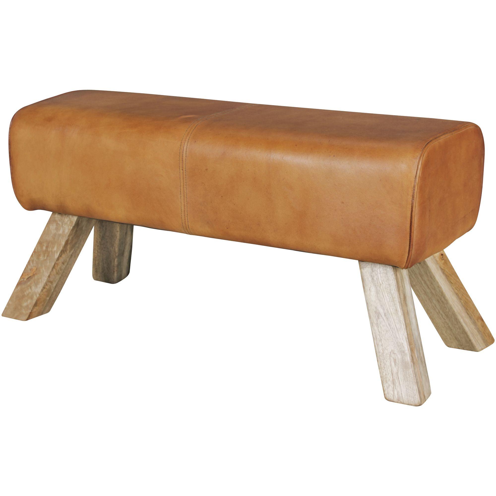 SITZHOCKER – Leder/Holz, 90x30x43 cm, Springbock-Design - Braun, Leder/Holz (90/43/30cm) - KADIMA DESIGN