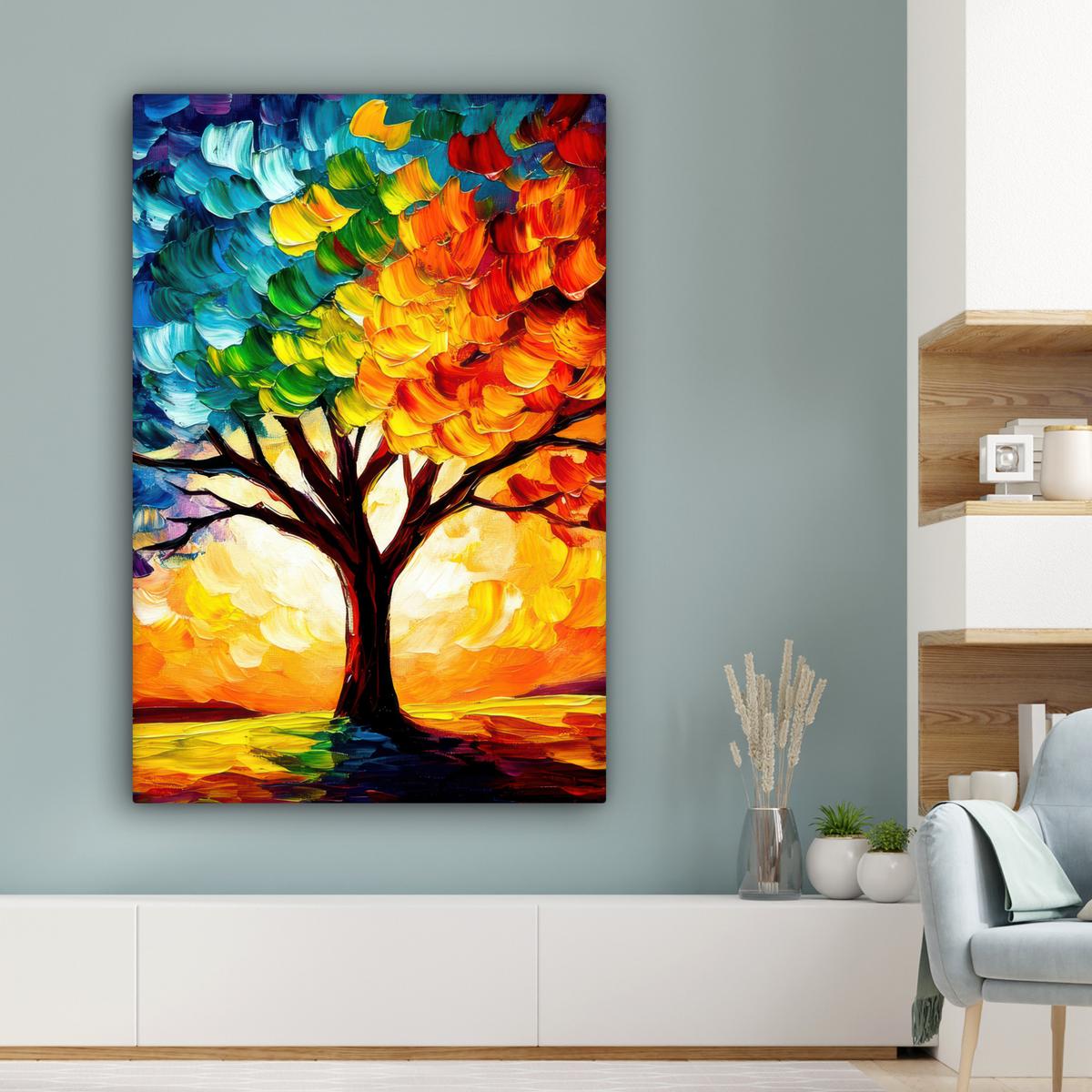 LEINWANDBILD Baum - Kunst - Natur - Sonnenuntergang Deko Groß 90x140 cm - Multicolor, Textil (90/140cm) - MuchoWow