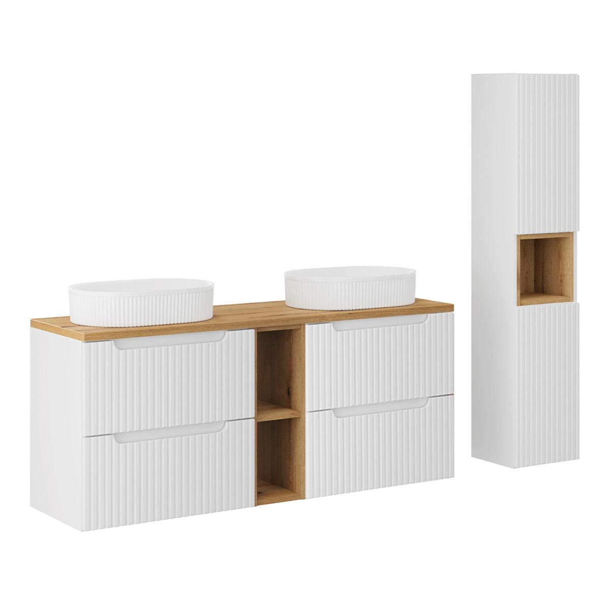 BADMÖBEL 140.4cm Riva 2er-Set Weiß und Holz - Weiß, Holzwerkstoff (140.4/59/40cm) - Petits-meubles