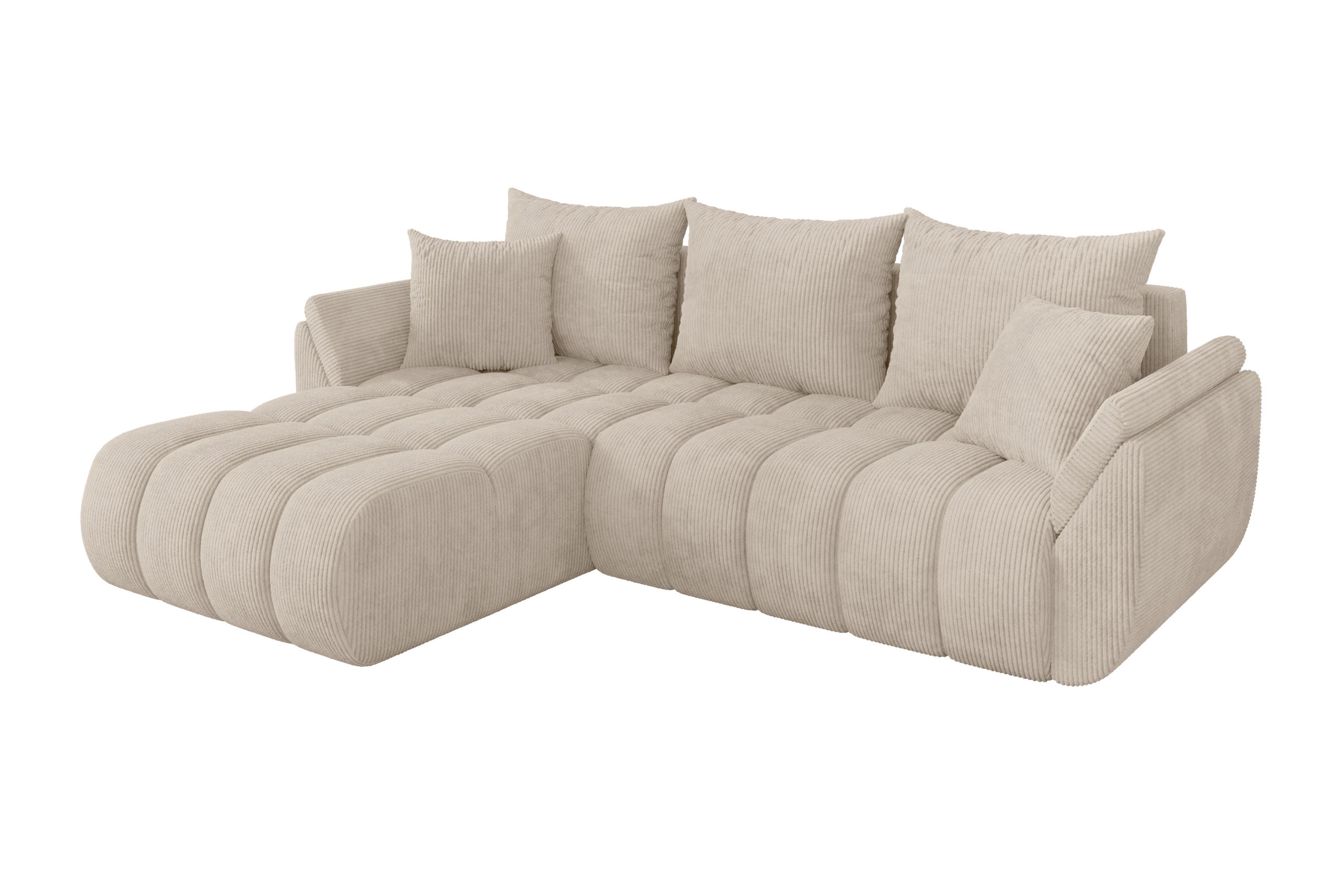 ECKSOFA mit Schlaffunktion Ottomane Links TOKO-L-v1 277x194x86 Beige Cord - Beige/Schwarz, Holzwerkstoff/Kunststoff (277/194cm) - ALTDECOR