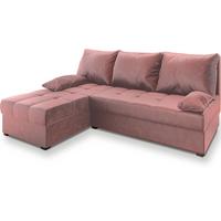 ECKSOFA RITA Rosa Plüsch-Stoff mit Schlaffunktion - Rosa/Grau, Holz/Kunststoff (200/141cm) - MASSENO