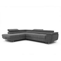 ECKSOFA ANTON links, mit Schlaffunktion und Bettkasten Grau - Chromfarben/Grau, Textil/Metall (274/203cm) - Idohome