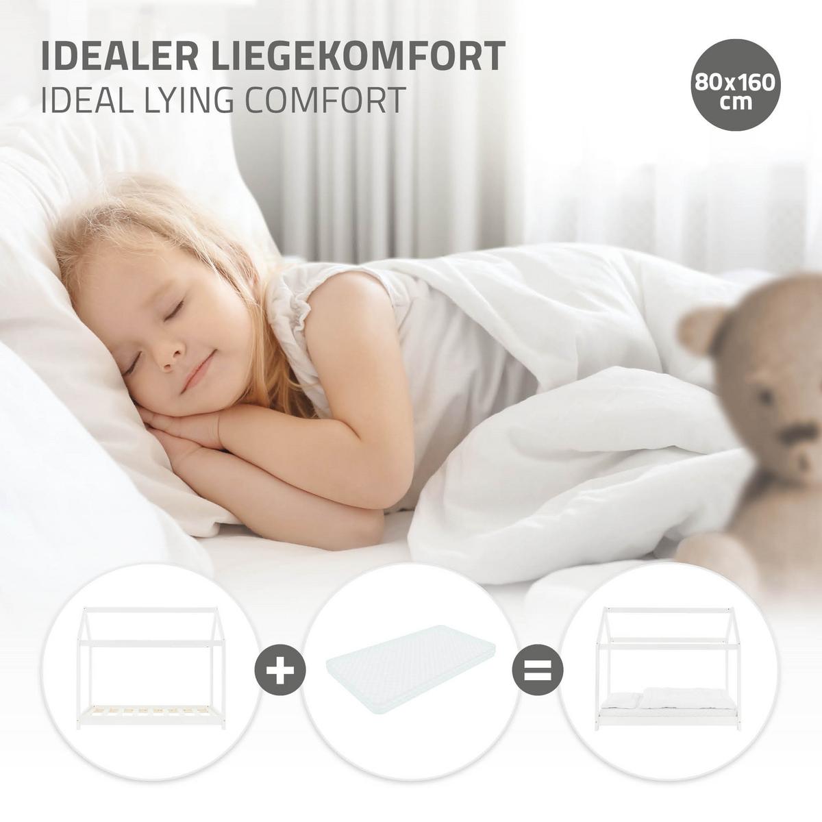 KINDERBETT mit Dach 80x160 cm Weiß - Weiß, Holz (80/160cm) - ML-DESIGN