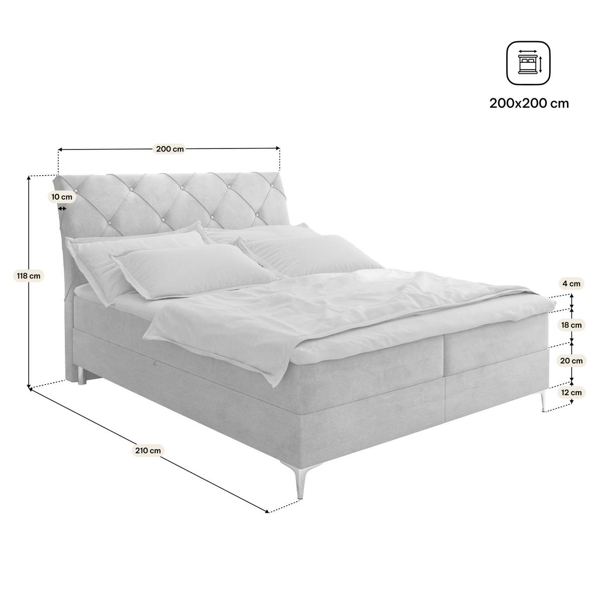 BOXBETT MADO 200x200 cm mit Matratze und Topper, H2+H3 - Hellgrau - Hellgrau, Holz (200/200cm) - MASSENO
