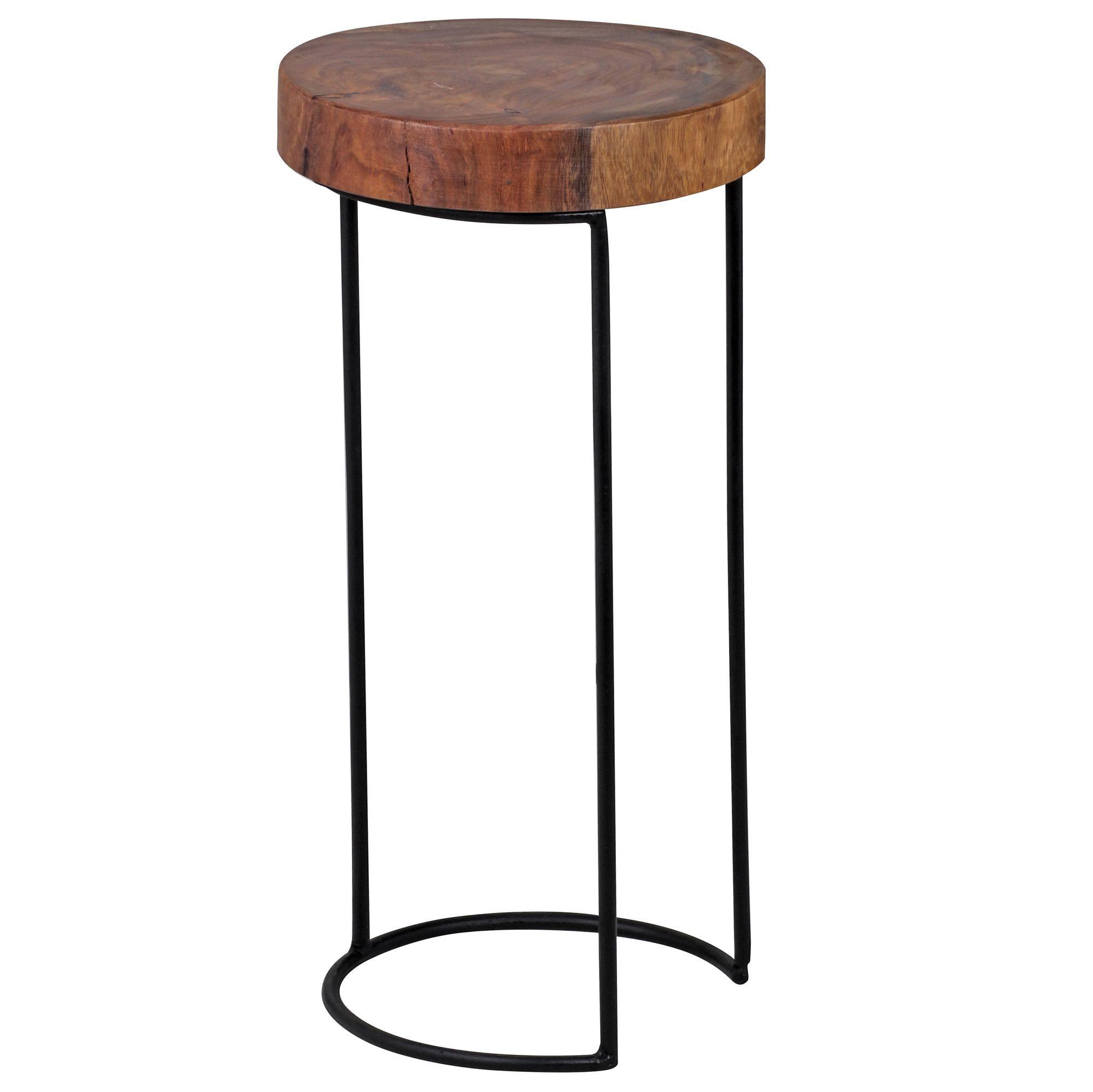 BEISTELLTISCH Massivholz Metallgestell Baumstammplatte Landhausstil INDI, Braun 28x28x55 cm - Schwarz/Braun, Holz/Metall (28/28/55cm) - KADIMA DESIGN