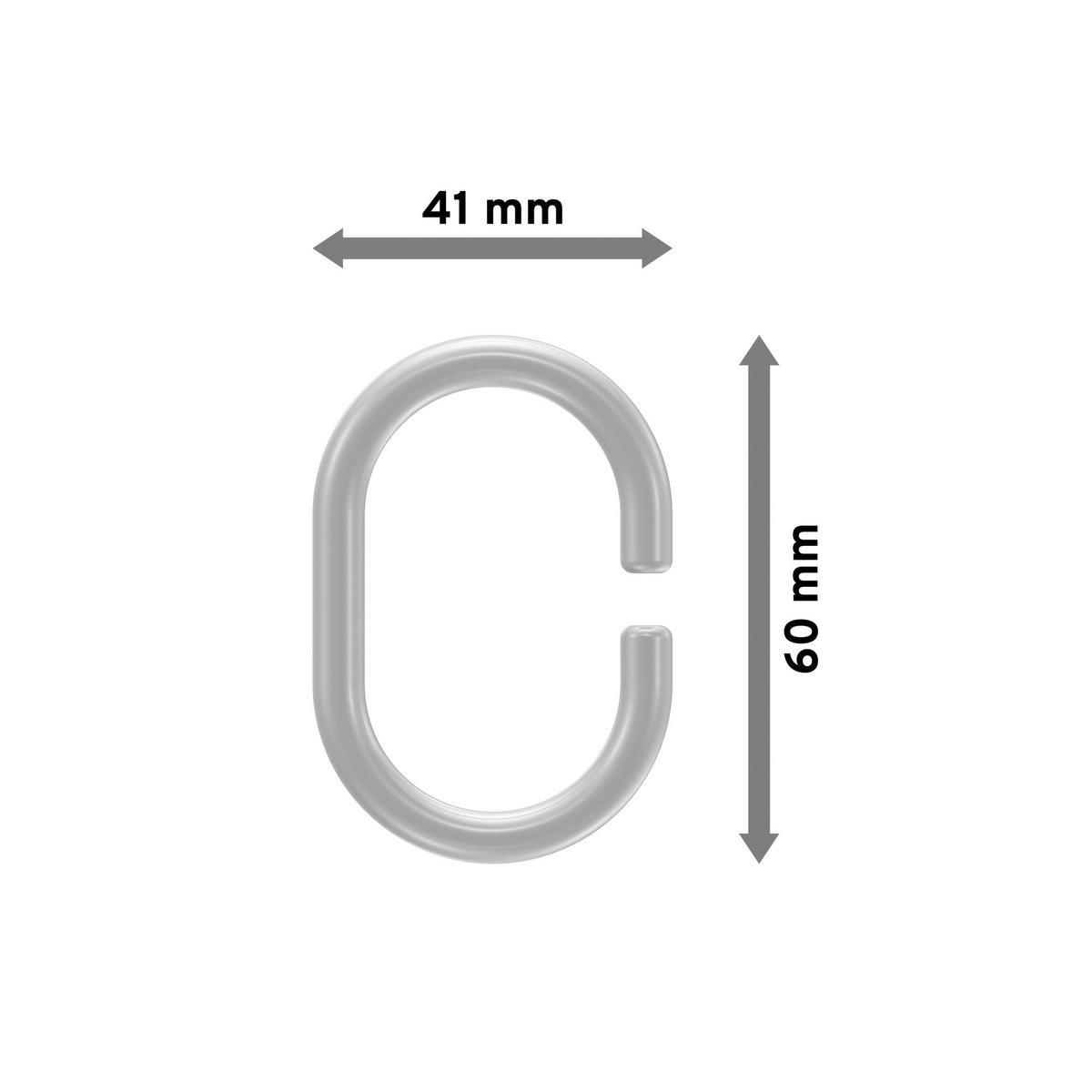 DUSCHVORHANGRINGE C-Form offen 60/42 mm für Duschvorhangstange / Spannstange, Glasklar, Packung 10 Stück - Transparent, Kunststoff (30cm) - INTERDECO