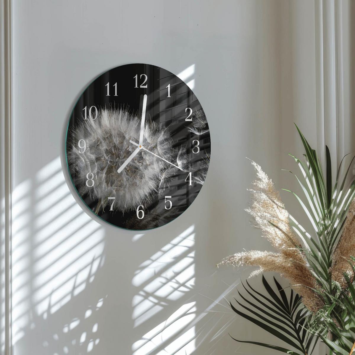 WANDUHR aus Glas Ø30 cm - Löwenzahn - Weiß, Glas (30/30/0.4cm) - TULUP