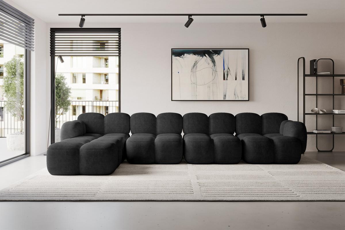 ECKSOFA modulares Sofa Links Miko-L3 390x205x75 Schwarz Velours - Schwarz, Holzwerkstoff/Kunststoff (390/205cm) - ALTDECOR
