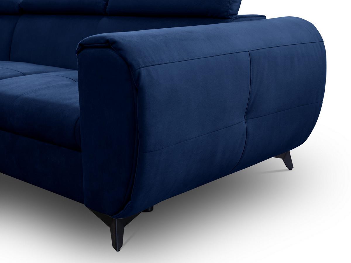 ECKSOFA MAGIA L-S Dunkelblau Plüsch-Stoff mit Schlaffunktion - Dunkelblau, Holz (260/217cm) - MASSENO