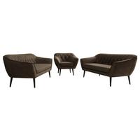 SITZGARNITUR PIRS 3+3+1 - Braun Velvet - Schwarze Beine - Dunkelbraun/Schwarz, Holzwerkstoff/Textil (180/75/74cm) - MKS