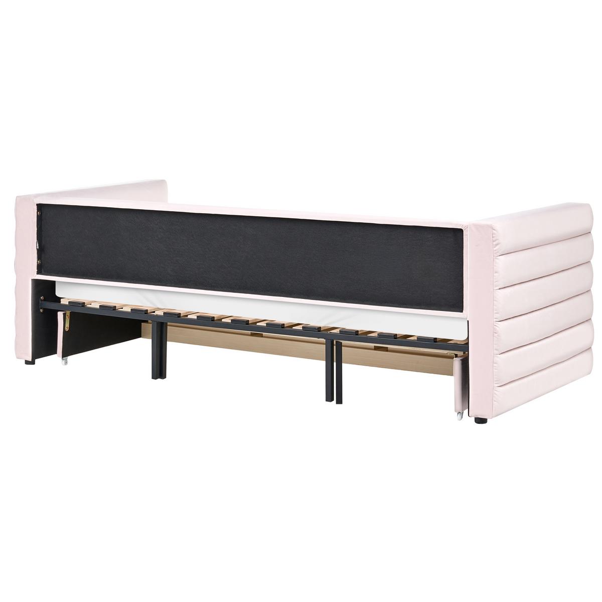 TAGESBETT mit Stauraum 90/180/200 Samtstoff Pastellrosa Meudon - Pink, Textil (90/200cm) - Beliani