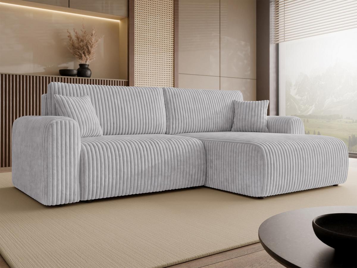 ECKSCHLAFSOFA Floryn L Cord Bis - Hellgrau/Schwarz, Holz/Kunststoff (245/145cm) - MIRJAN24