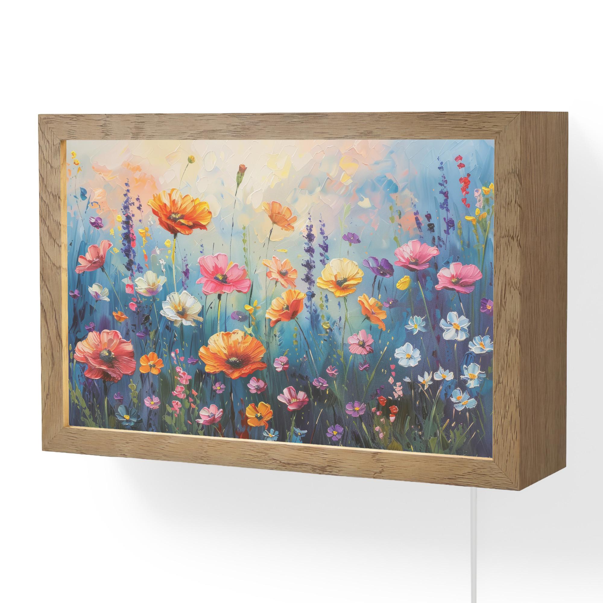WANDLEUCHTE Blumen - Natur - Aquarell - Kunst 30x20 cm - Multicolor, Holzwerkstoff (30/20/8cm) - OnlyWow