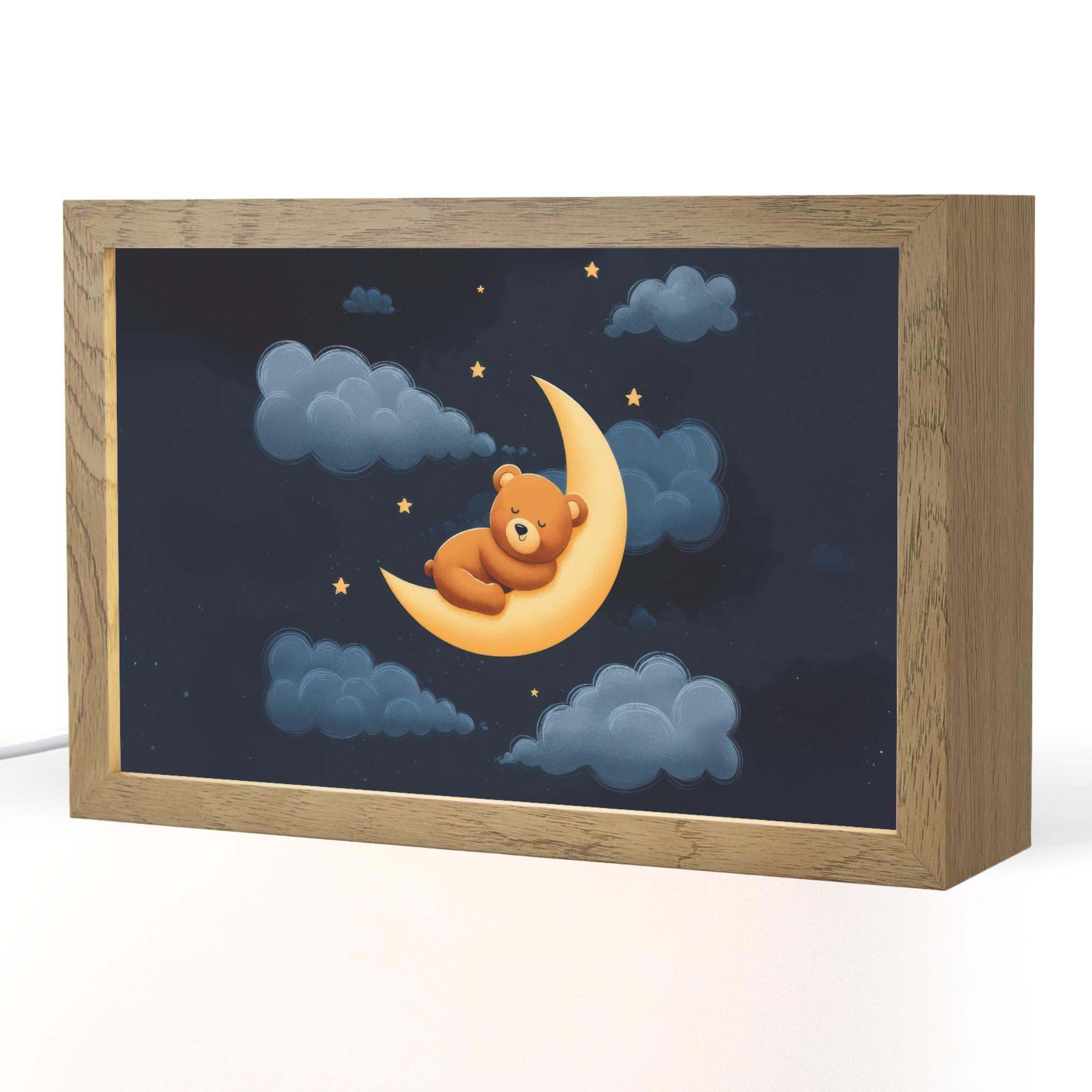 NACHTTISCHLAMPE Teddybär - Mond - Wolken - Sterne 30x20 cm - Dunkelblau, Holzwerkstoff (8/30/20cm) - OnlyWow