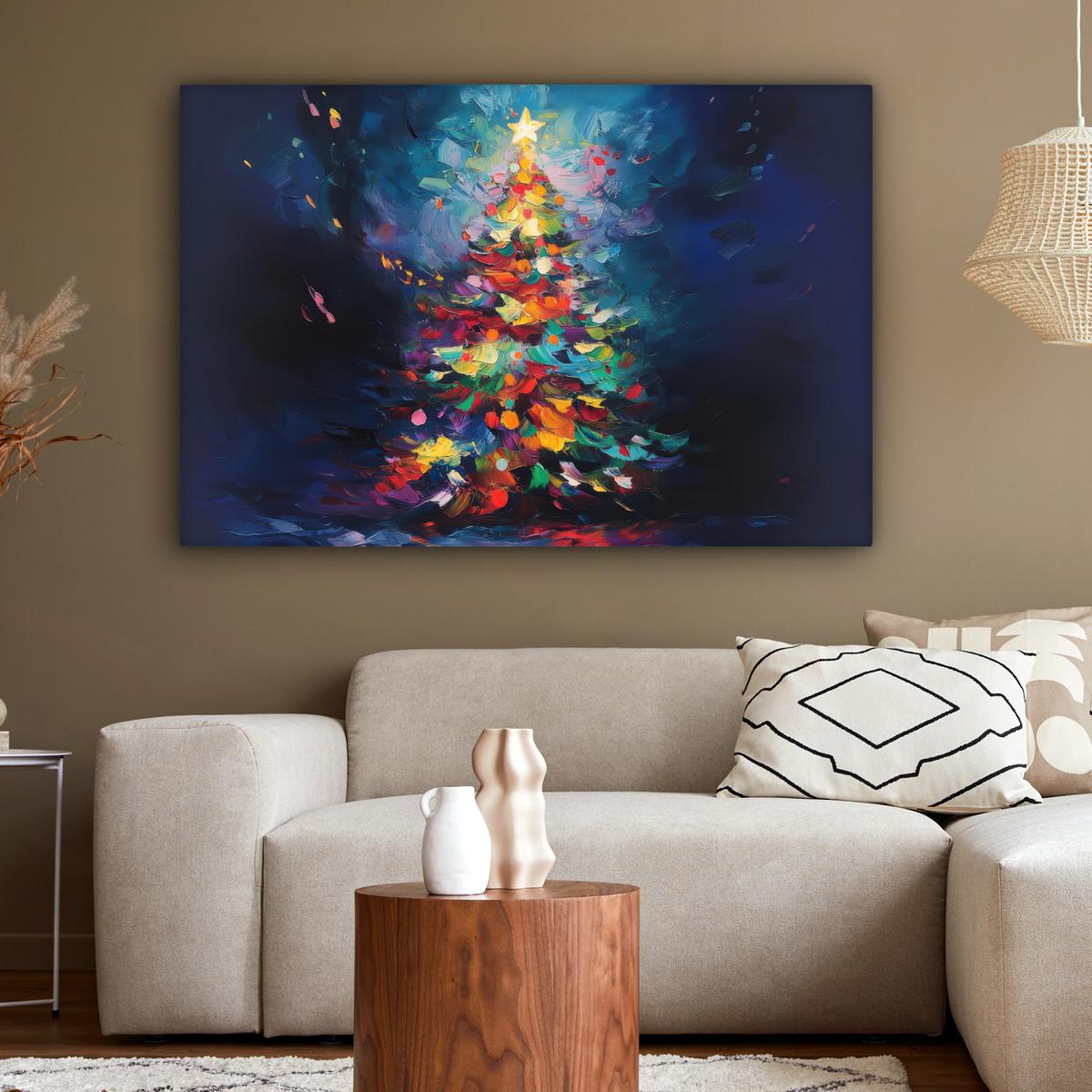 LEINWANDBILD Weihnachtsbaum - Weihnachten - Abstrakt - Farbenfroh XXL 150x100 cm - Multicolor, Textil (150/100cm) - MuchoWow