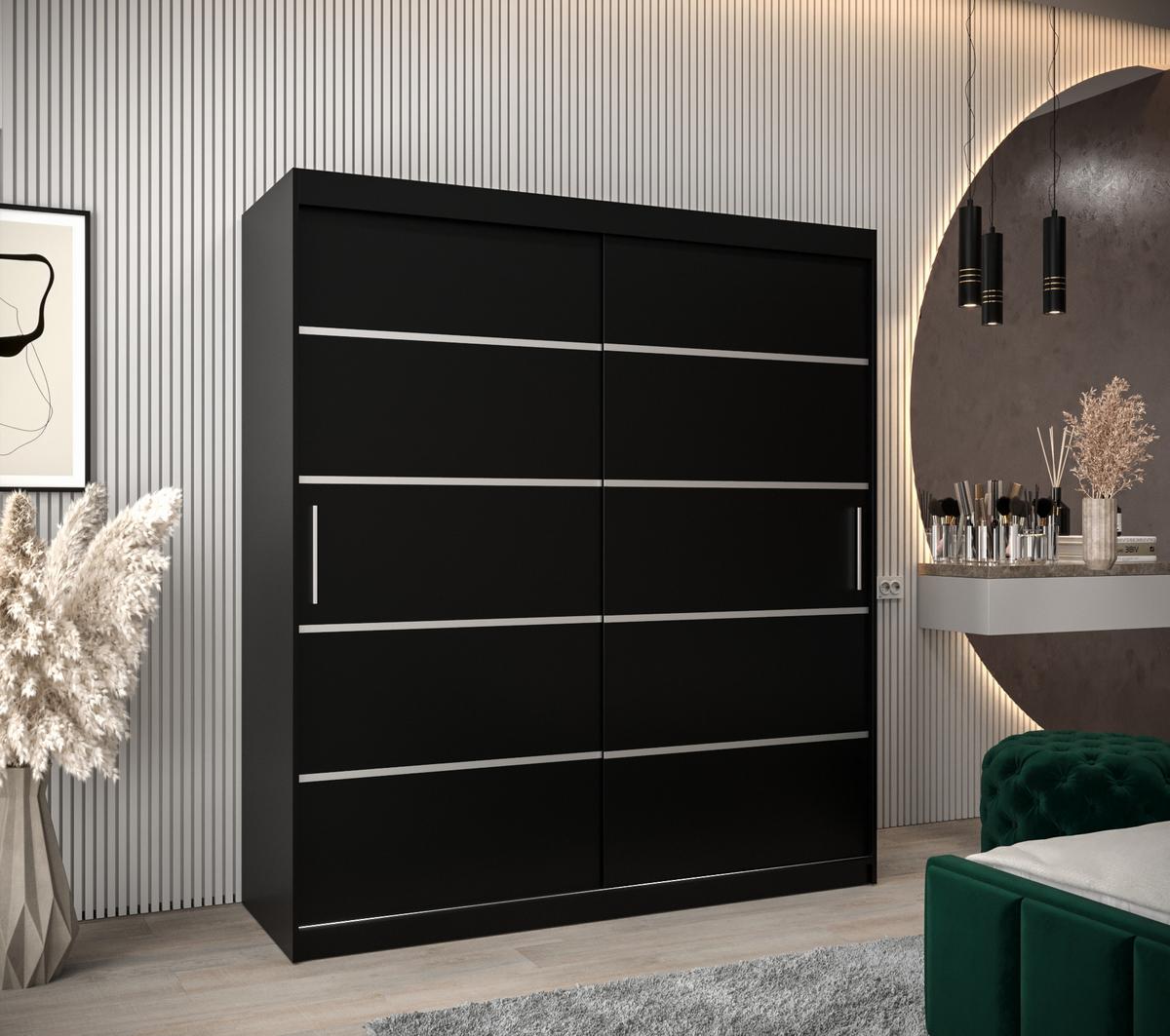 SCHWEBETÜRENSCHRANK 200/180/62 2-türig - Silberfarben/Schwarz, Holz/Kunststoff (180/200/62cm) - MÖBEL KRYSPOL
