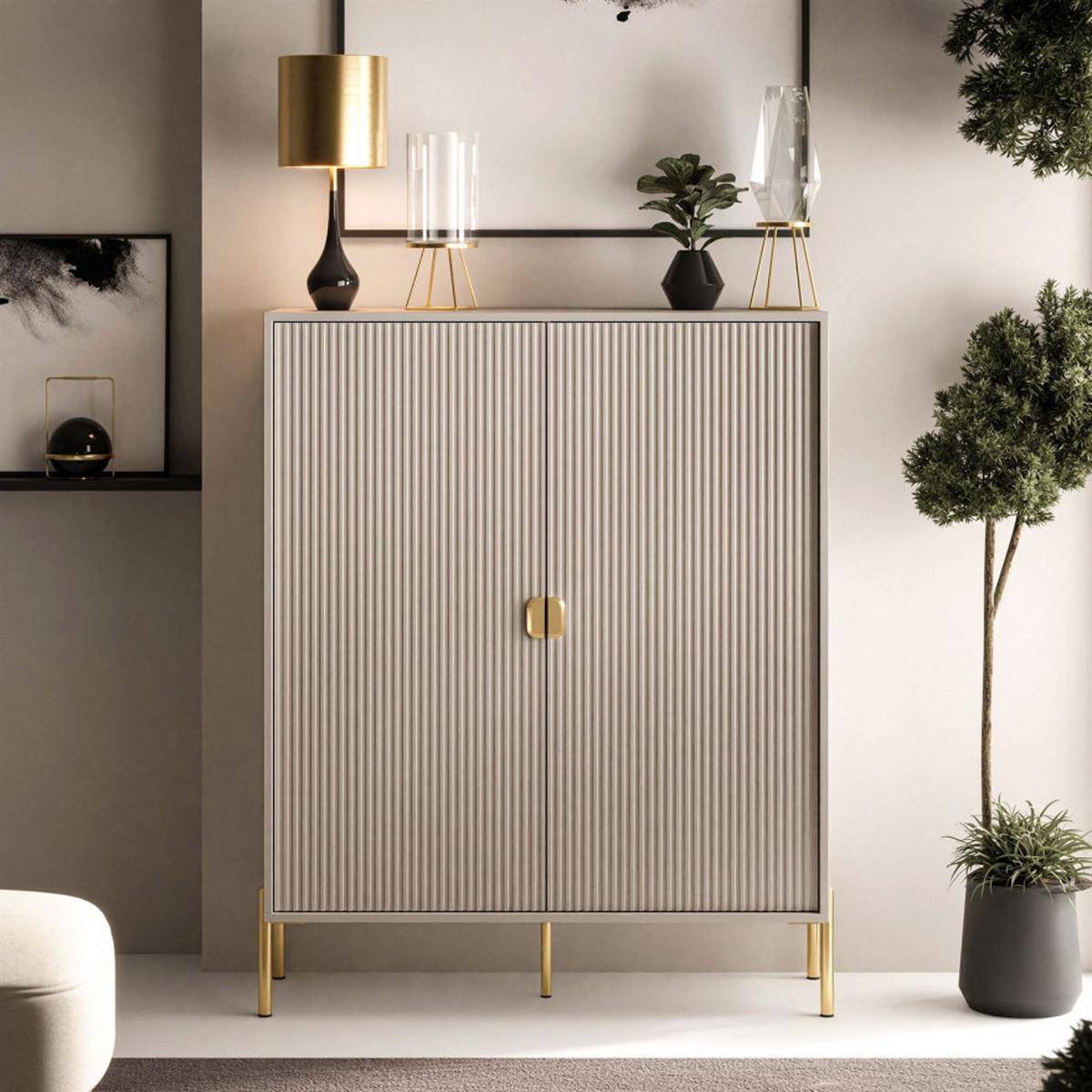 KOMMODE DALIA - Kaschmir/Goldfarben, Holzwerkstoff (104/127/40cm) - Lookway