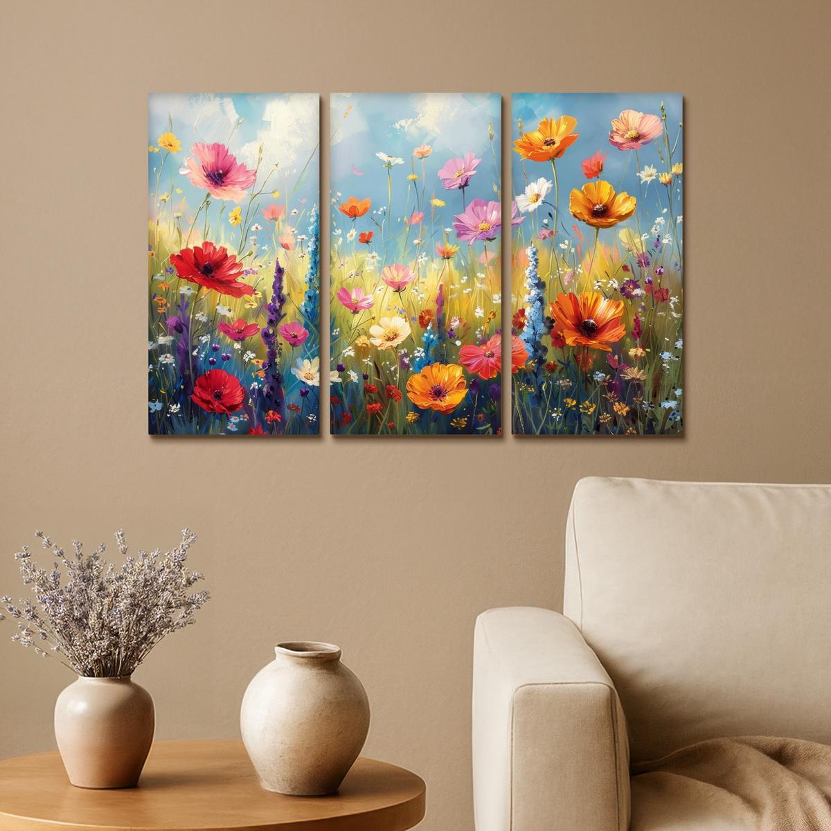 LEINWANDBILD 3er Set Blumen - Frühling - Farbenfroh - Sommerlich 60x40 cm - Orange, Textil (60/40cm) - MuchoWow