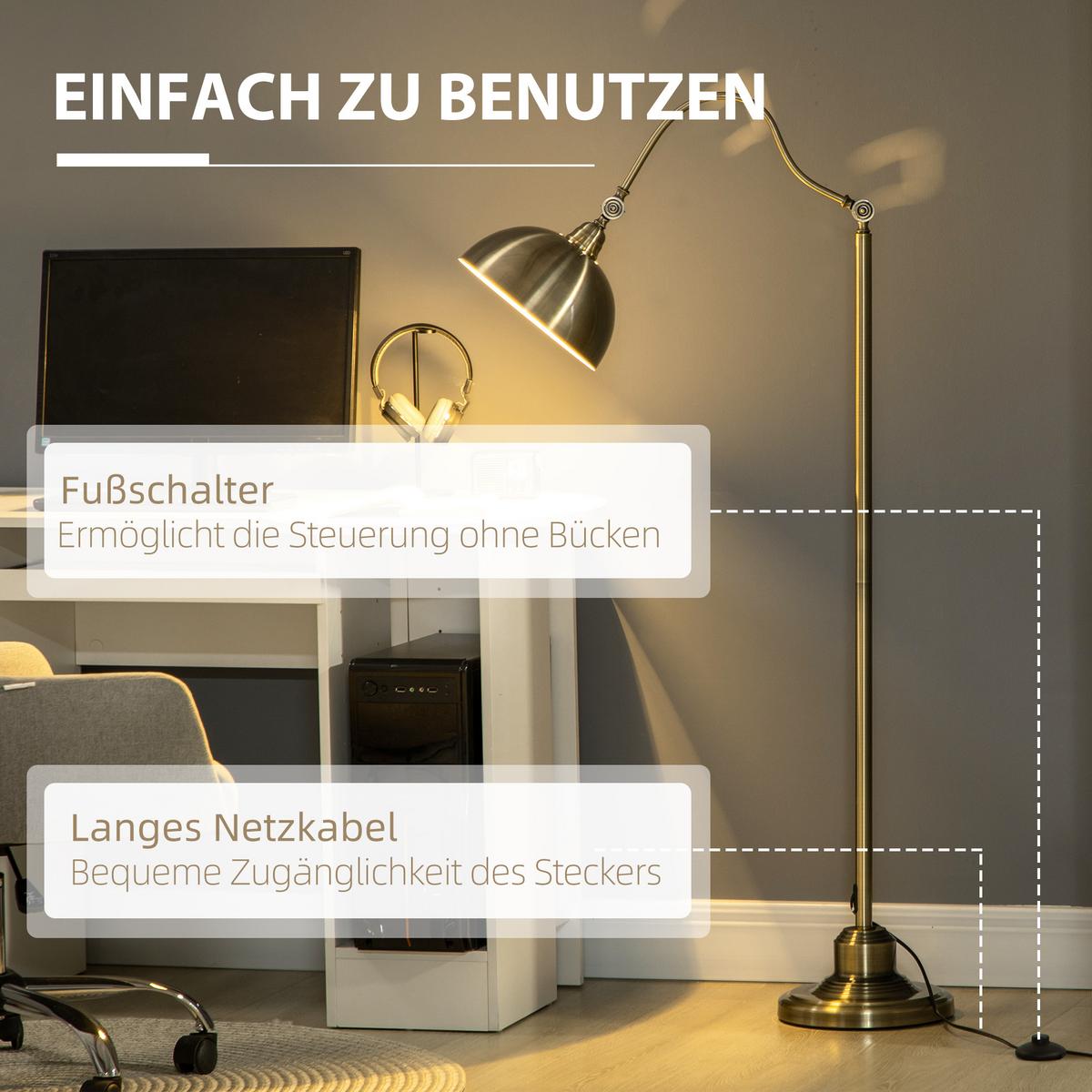 STEHLAMPE mit E27 Fassung, Schlafzimmer - Bronzefarben, Metall (42/25.5/152cm) - HOMCOM