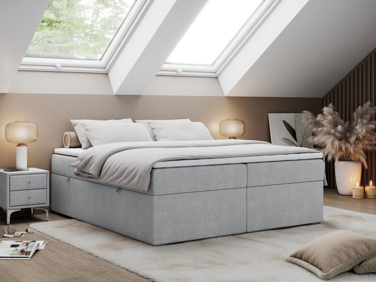 BOXBETT BESS 200/200 Hellgrau Struktur - H3 - Hellgrau, Holz/Textil (200/200cm) - MKS