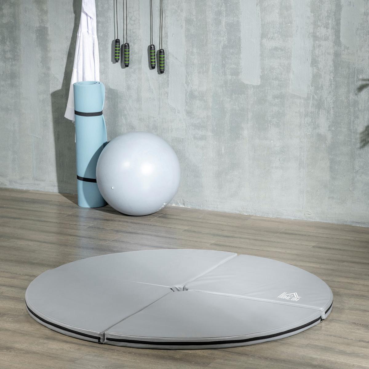 TANZSTANGENMATTE, Ø 150cm Stangentanz Schutzmatte, 5 cm dick Pole Dance Matte - Hellgrau, Kunststoff (150/150cm) - HOMCOM