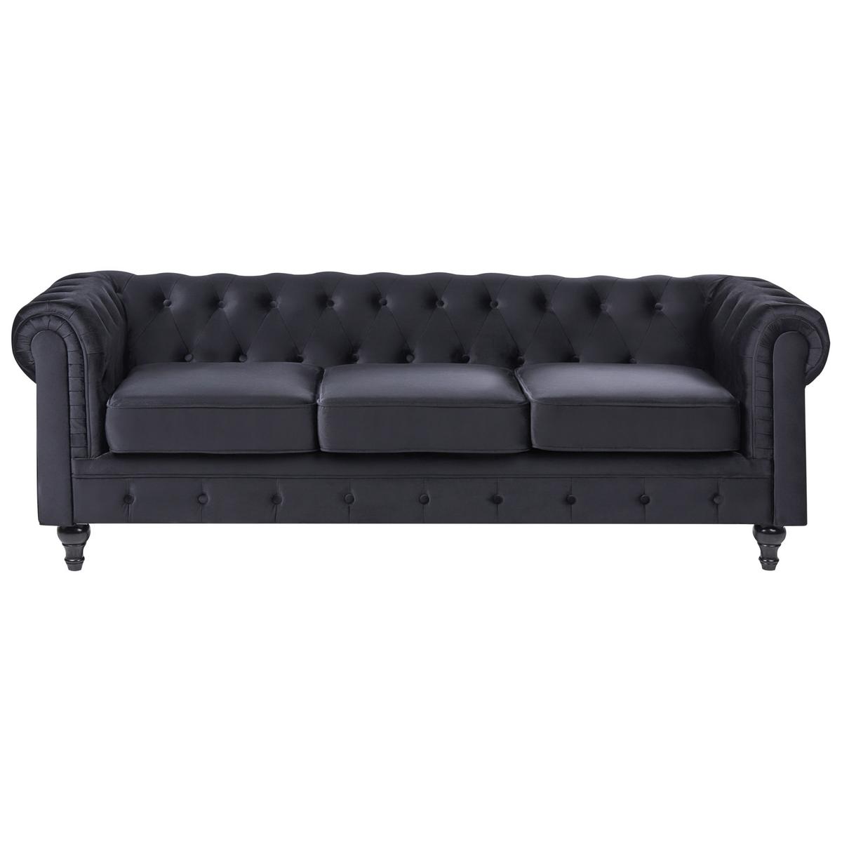 4-SITZER SOFA SET Samtstoff Schwarz Chesterfield - Schwarz, Textil (201/70/75cm) - Beliani