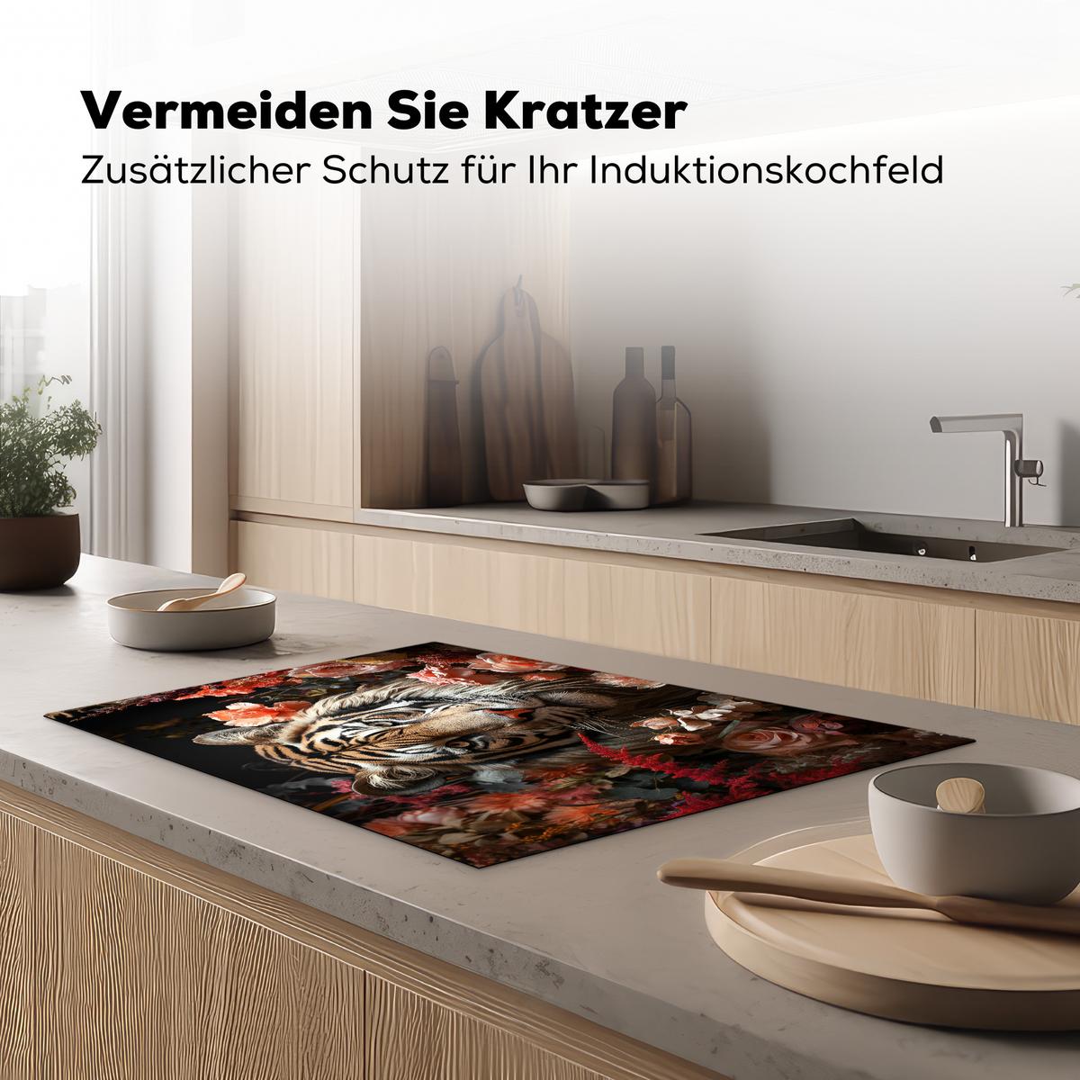 HERDABDECKPLATTE Tiger - Tier - Natur - Floral - Botanisch Ceranfeldabdeckung 78x52 cm - Orange, Kunststoff (78/52/0.2cm) - MuchoWow