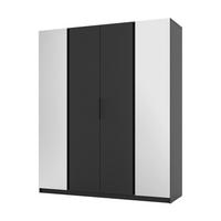 KLEIDERSCHRANK Nehir Schwarz 200 cm - 4T Modern mit 2 Spiegeln außen - Schwarz, Holzwerkstoff/Kunststoff (200/239/61.9cm) - AX Living