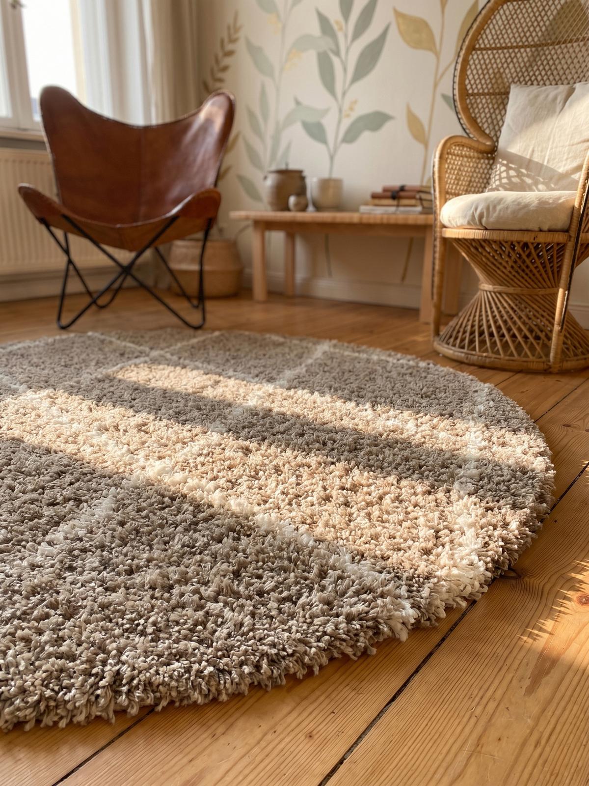 HOCHFLORTEPPICH DOLOMIT, geometrisch, Beige, Ø 80 cm - Beige, Textil (80/80cm) - KADIMA DESIGN