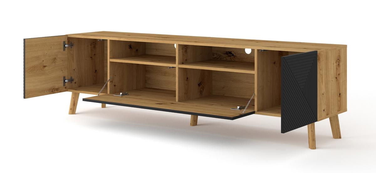 TV LOWBOARD Artisan Eiche, Schwarz 195/56/42 - Schwarz, Holzwerkstoff (195/56/42cm) - RAUMHIRSCH FURNITURE