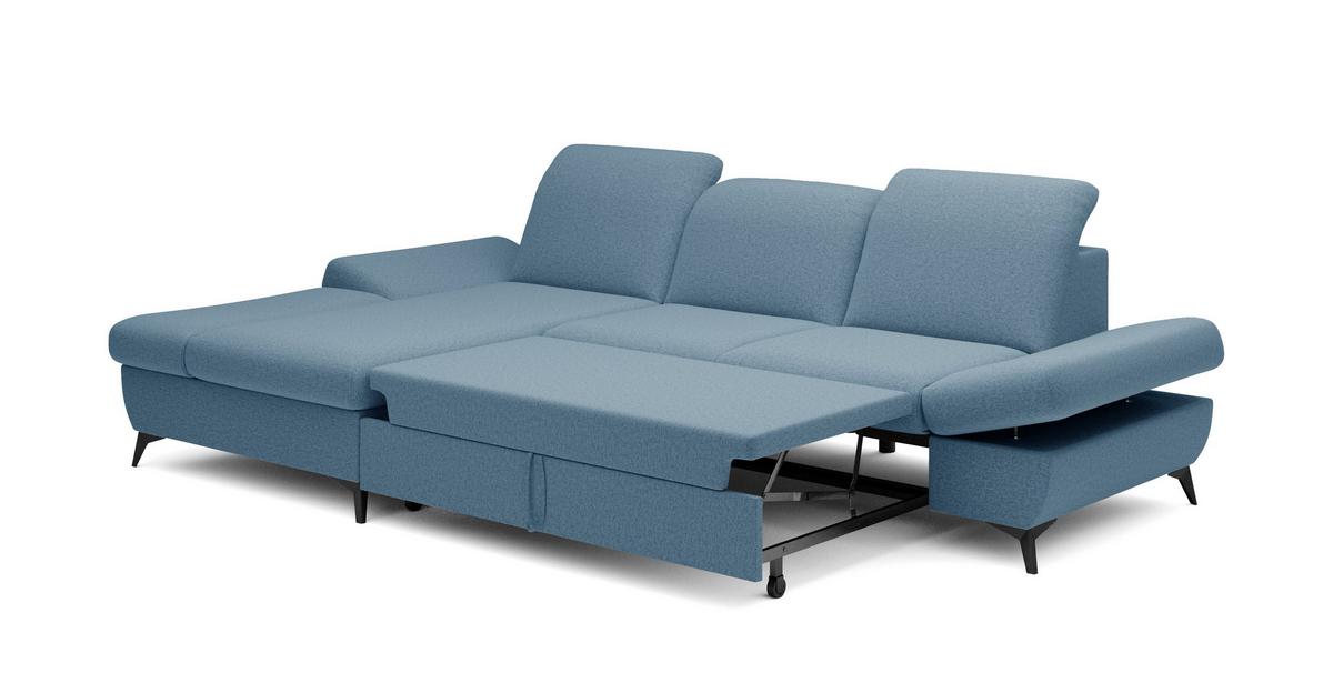 ECKSOFA FELICE L-S Blau Geflochtener Stoff mit Schlaffunktion - Hellblau, Holz (284/166cm) - MASSENO