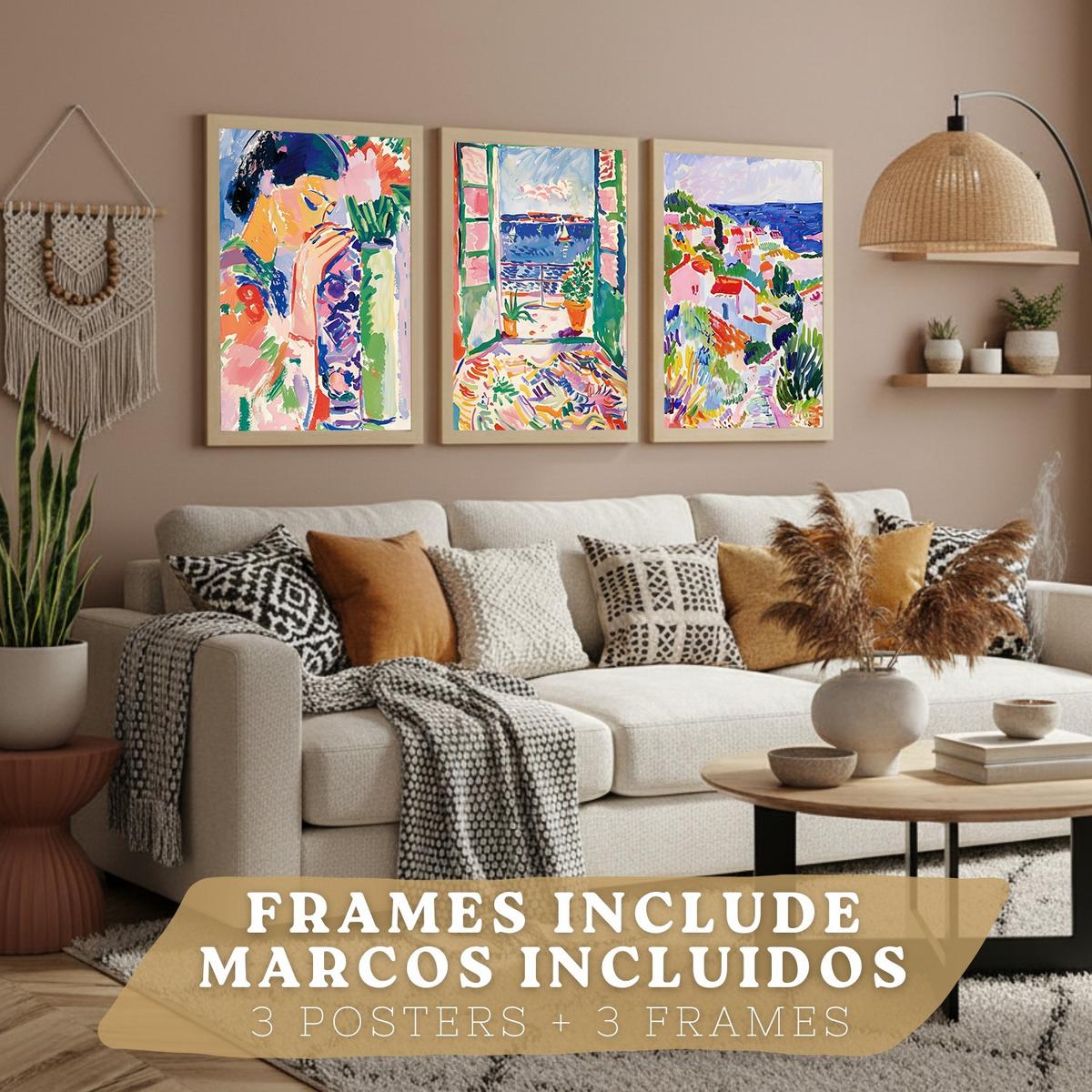 POSTER 3er Bilder-Set Wandbilder Maritim Blau modern Wohnzimmer Deko, Schlafzimmer, Küche, Badezimmer Leichter Holzrahmen A3 - Beige, Papier (29.7/1/42cm) - Nacnic
