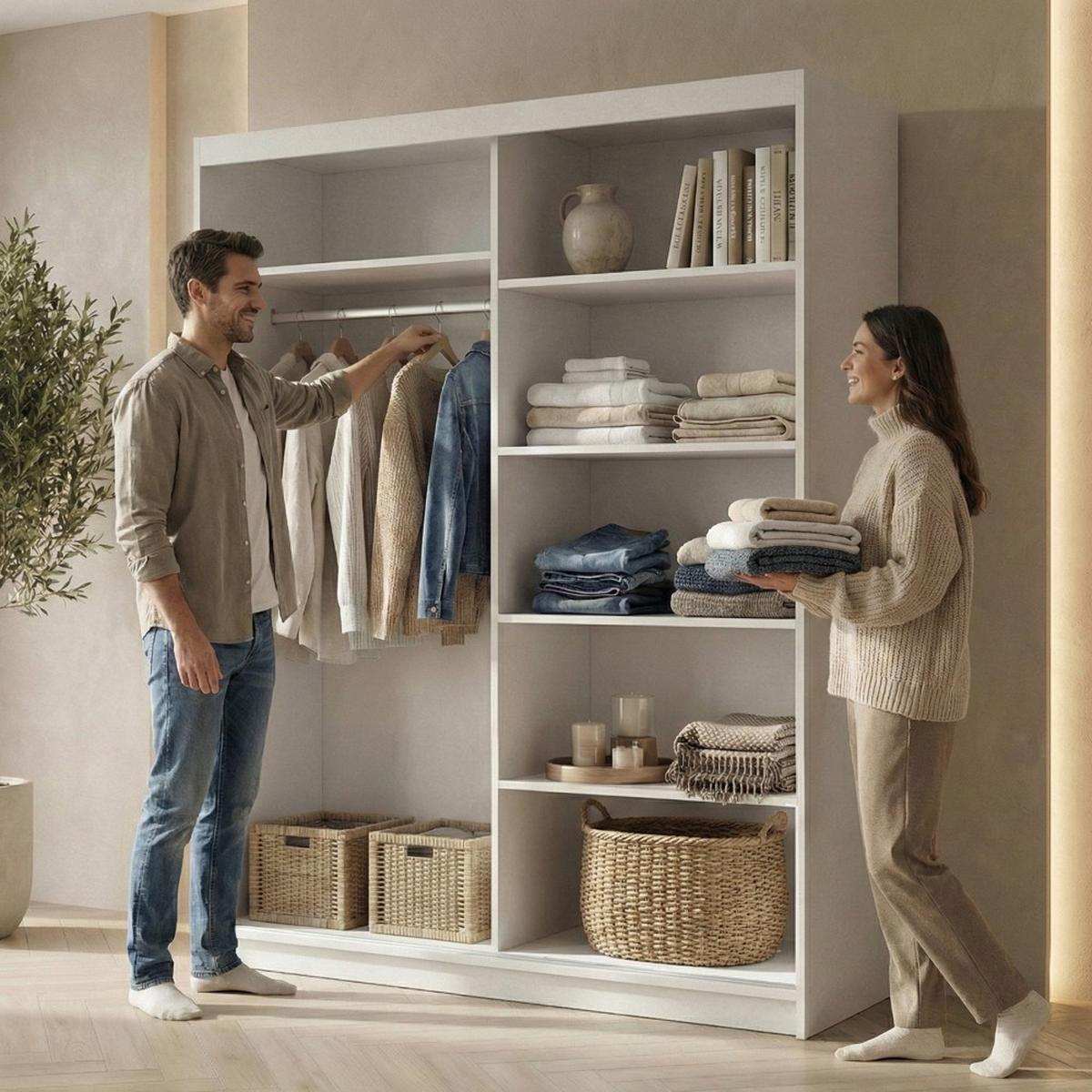 SCHWEBETÜRENSCHRANK Hela mit 2 Türen. 160 cm, Weiß - Weiß, Holzwerkstoff (160/205/60cm) - Beautysofa