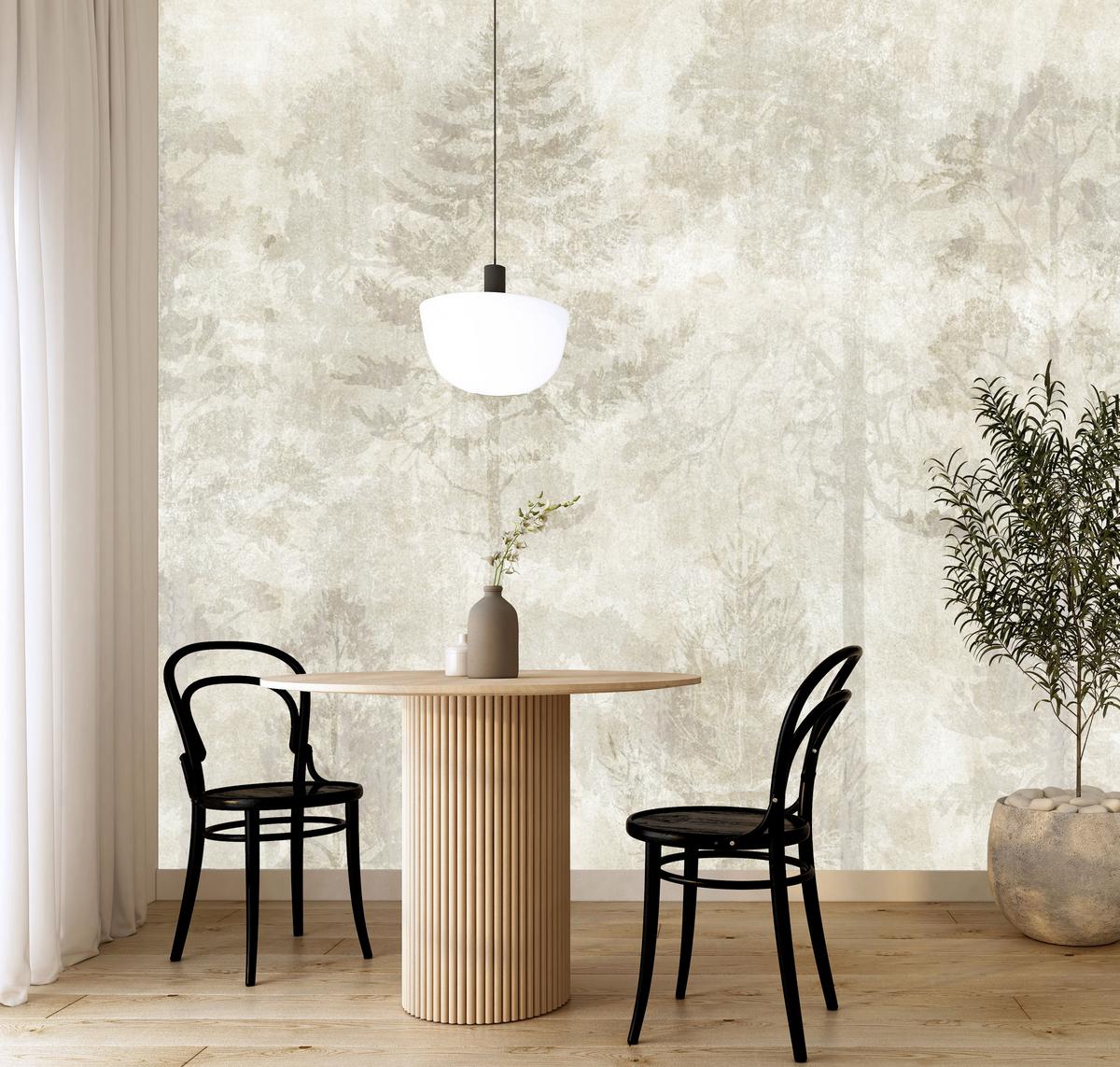 FOTOTAPETE für Wohnzimmer Boho Wald Bäume Beton Abstrakt Vintage Beige 250x175 - Beige/Braun, Papier (250/175cm) - Muralo