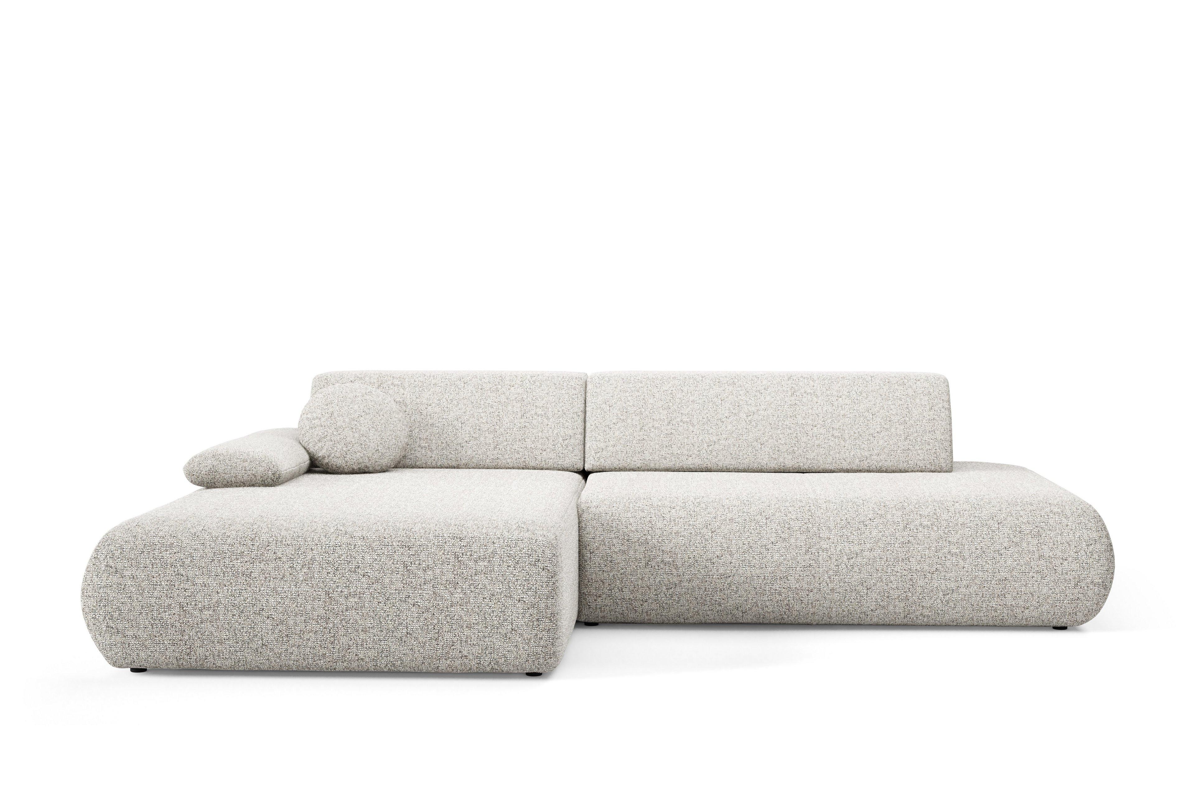 ECKSOFA DELTA L-S Hellgrau Geflochtener Stoff mit Schlaffunktion - Hellgrau, Holz (286/173.5cm) - MASSENO