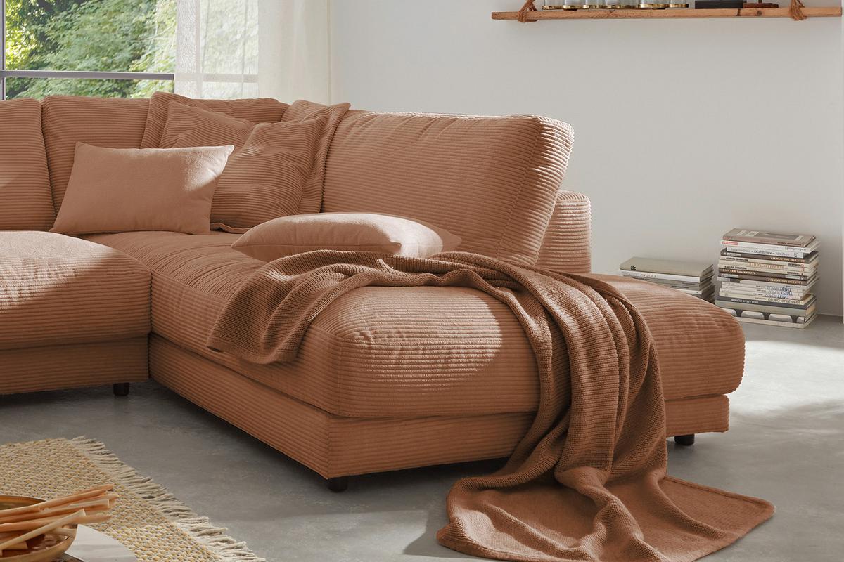 ECKSOFA MADELINE Braun Cord - Schwarz/Braun, Kunststoff/Textil (325/224cm) - KAWOLA