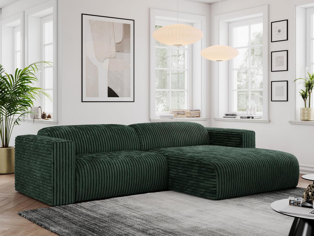 OFERTA WYCOFANA ECKSOFA PASADENA Grün Cord Rechts Seite - Schwarz/Grün, Kunststoff/Textil (288/180cm) - MKS