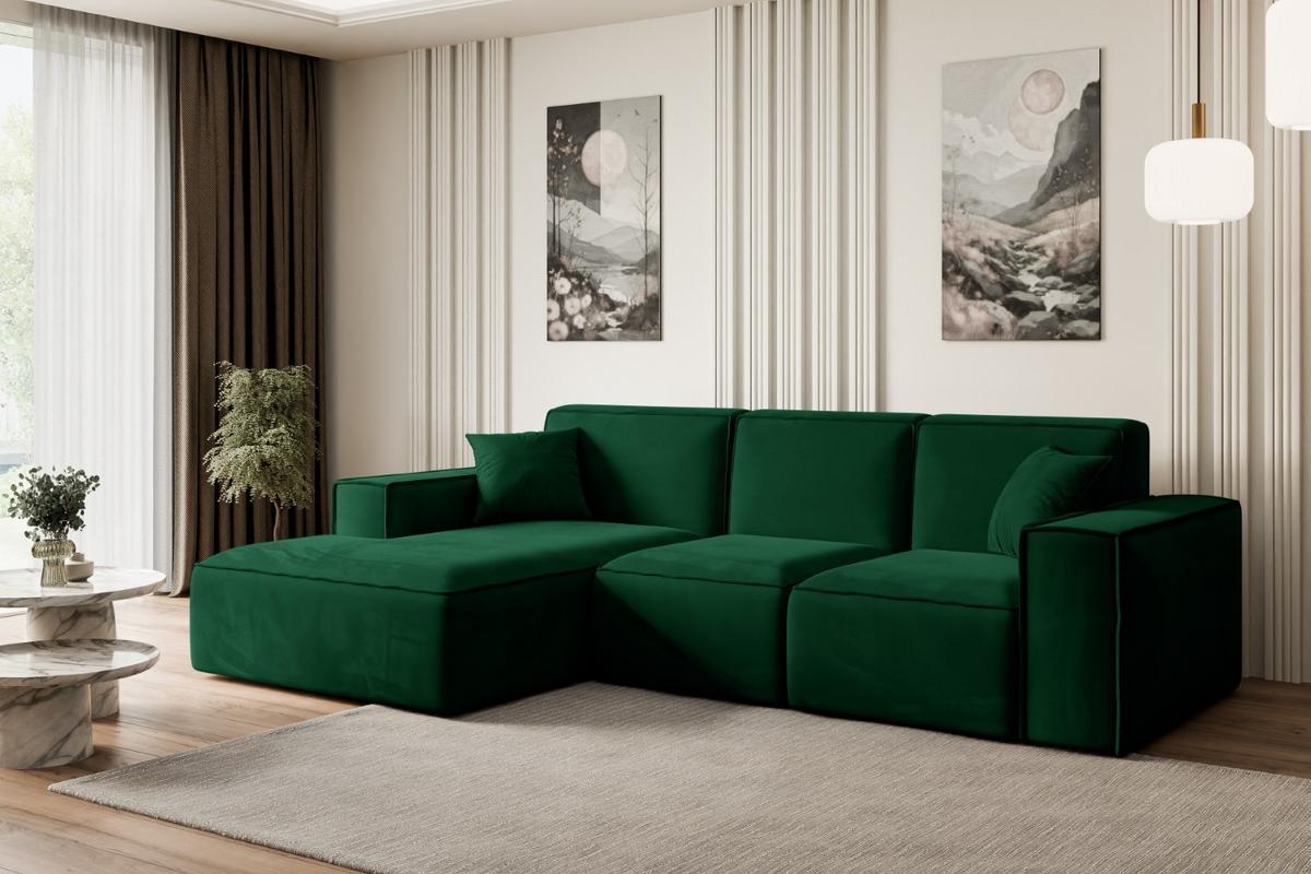 ECKSOFA Ottomane Links SERRA-L - 266x169x80 cm Grün Velours - Schwarz/Grün, Holzwerkstoff/Kunststoff (165/266cm) - ALTDECOR