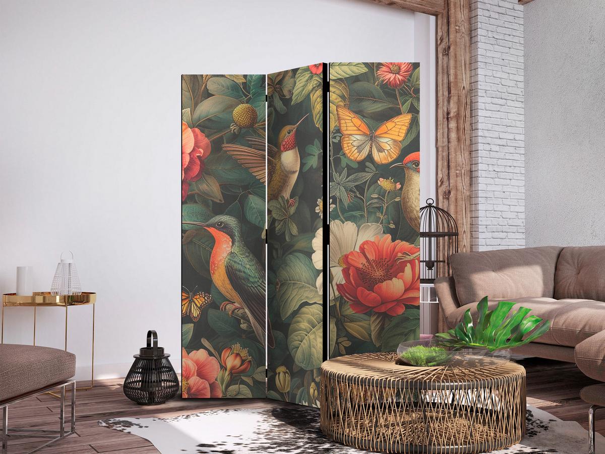 PARAVENT Akustik 3-tlg 135x172 cm V gel und Blumen - Multicolor, Holz/Textil (135/172/3cm) - Muralo