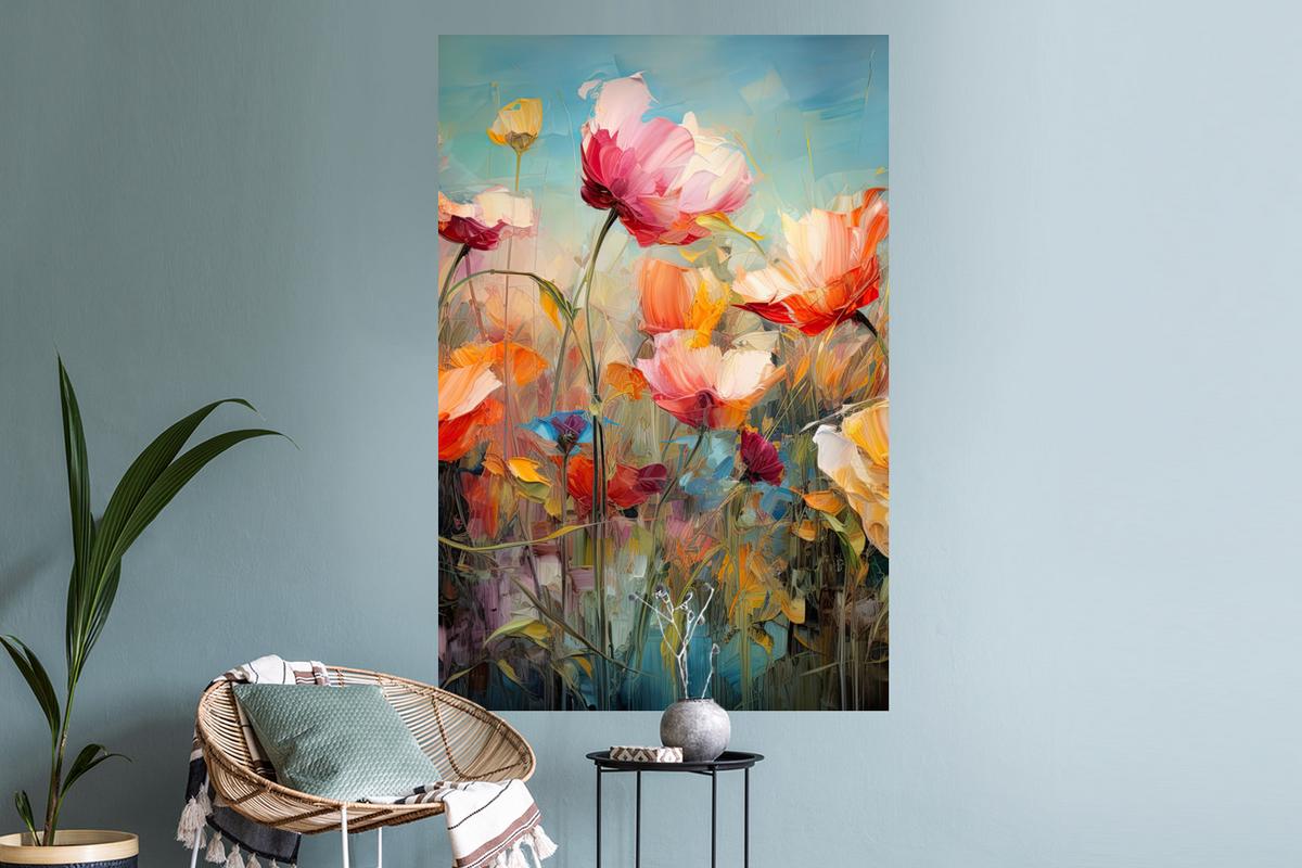 WANDTATTOO Blumen - Aquarell - Kunst - Botanisch - Natur Wandaufkleber 80x120 cm - Orange, Kunststoff (80/120/0.1cm) - MuchoWow