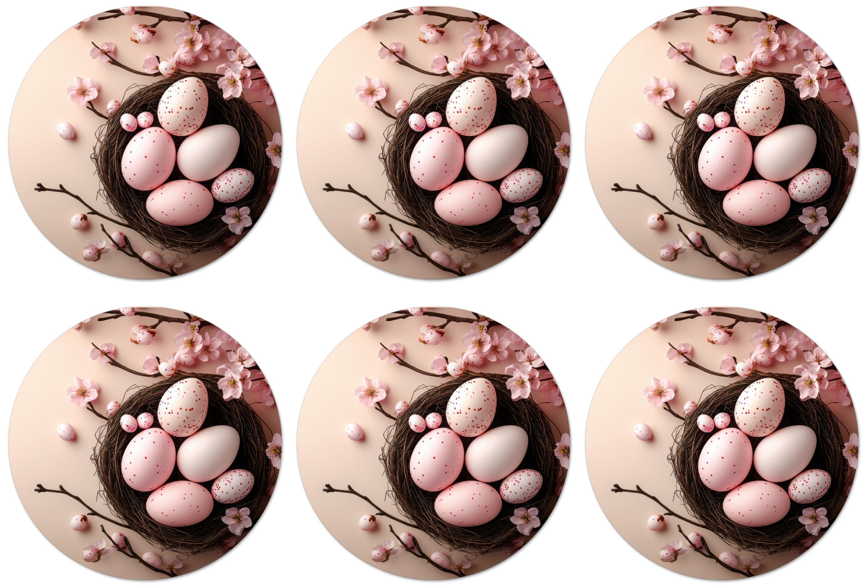 GLASUNTERSETZER Rosa - Blüten - Eier Tischset für Gläser 10x10 cm - Hellrosa, Naturmaterialien (10/0.2cm) - MuchoWow