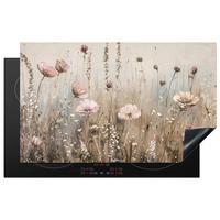 HERDABDECKPLATTE Blumen - Beige - Trockenblumen Induktionsmatte 83x51 cm - Beige, Kunststoff (83/51.5/0.2cm) - MuchoWow