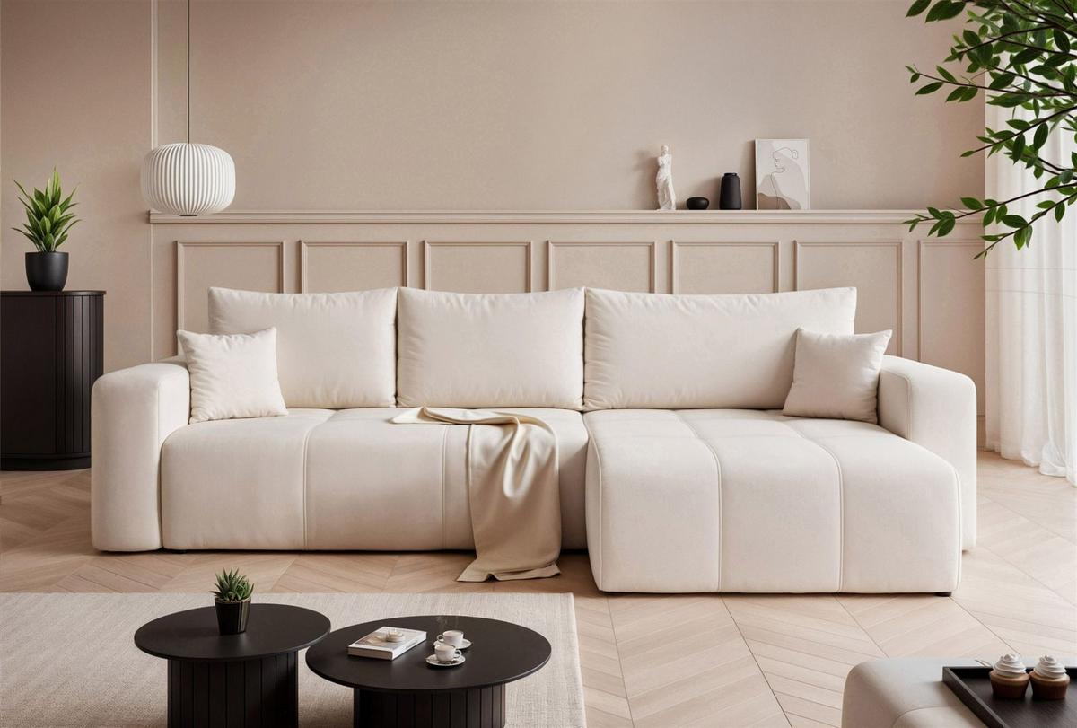 ECKSOFA Leros Xl Mit Schlaffunktion - Creme, Holzwerkstoff/Textil (145/278cm) - Fun Möbel