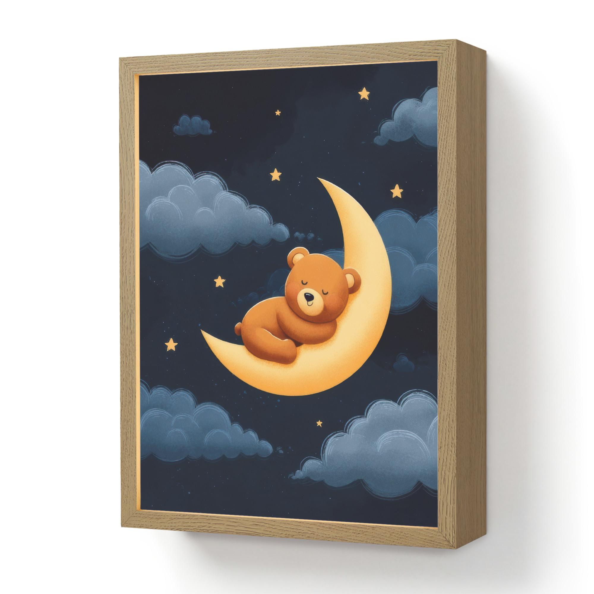 NACHTTISCHLAMPE MIT AKKU Teddybär - Mond - Wolken - Sterne 30x40 cm - Dunkelblau, Holzwerkstoff (8/30/40cm) - OnlyWow